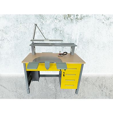 Laboratorní stůl kovový - dřevo/sv.šedá/žlutá