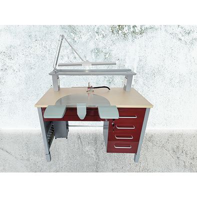 Laboratorní stůl kovový - dřevo/sv.šedá/bílá