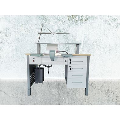Laboratorní stůl kovový - dřevo/sv.šedá/bílá